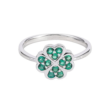 GREEN ZIRCON STERLING SILVER RING - FOUR LEAF